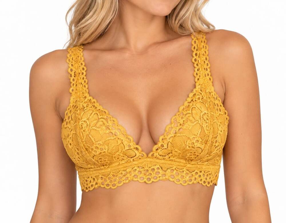 Maurices Yellow Lace Racerback Bralette Boho Plunge Eyelet Crochet Bra